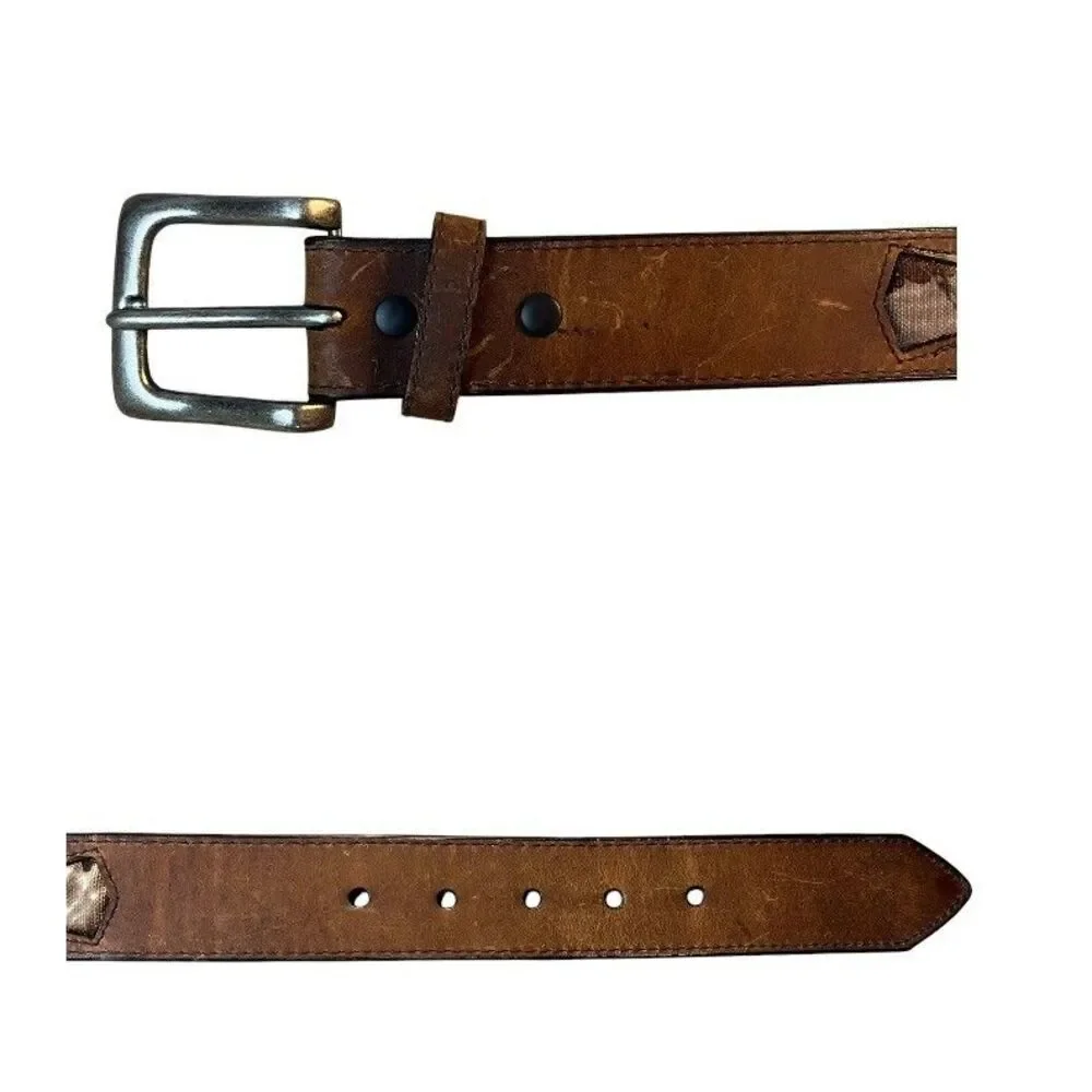 Men's Brown Leather Belt with Camo Inserts Deer Hunter Elk Casual   Waist 33-37